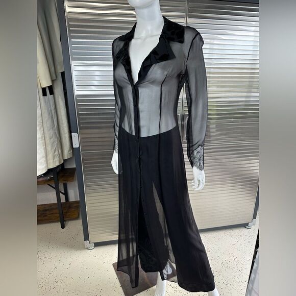 Lolita Lempicka Premier Silk Black Long Button Up Velvet Cover Jacket Small - Picture 1 of 15